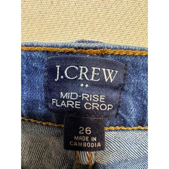 J. Crew Women's Flare Crop Jeans Mid Rise Frayed Hem Denim Sz 26 Blue Distressed - Picture 3 of 12